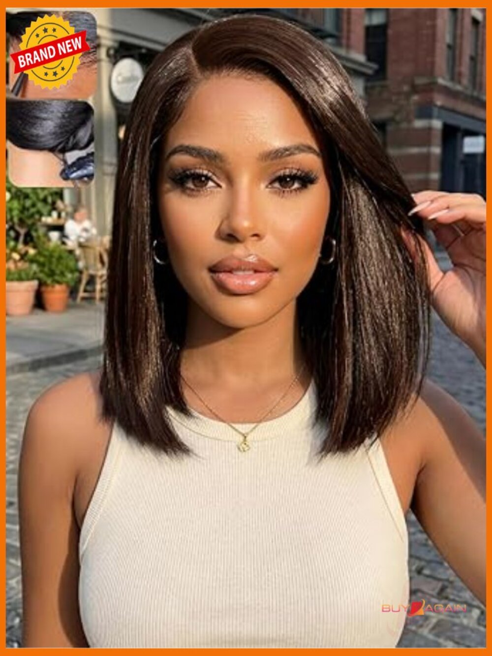 Glueless Yaki Straight Bob Wig Human Hair Precut 7x5 Lace Front Wig Drawstring